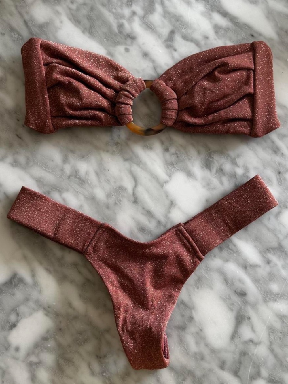 Montce Bikini Set Pink Mauve Glitter Top XS Bottom S